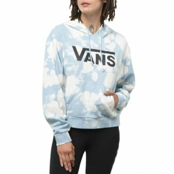 Womens S Small Vans Oxide Crop Pullover Hoodie Sweatshirt Drawstring Ballad Blue - Picture 1 of 6